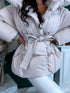 Puffy, short jacket with tie belt - light beige